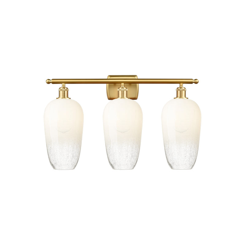 Innovations Brookhaven Flute 27in 3-Light Bath Vanity Light | Industrial Satin Gold Steel and Opal Glass | Damp Rated Bathroom | Model 516-3W-SG-G484-7OP