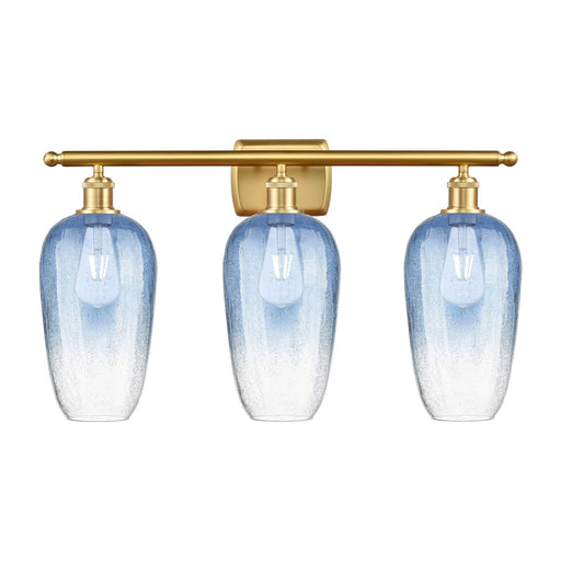 Innovations Brookhaven Flute 27in 3-Light Bath Vanity | Industrial Satin Gold Steel and Cast Brass with Sapphire Blue Glass | Model 516-3W-SG-G484-7SB