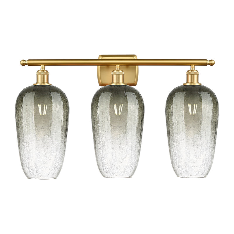 Innovations Brookhaven Flute 27in 3-Light Bath Vanity Light | Industrial Satin Gold Steel and Slate Glass | Damp Rated Bathroom | Model 516-3W-SG-G484-7SL