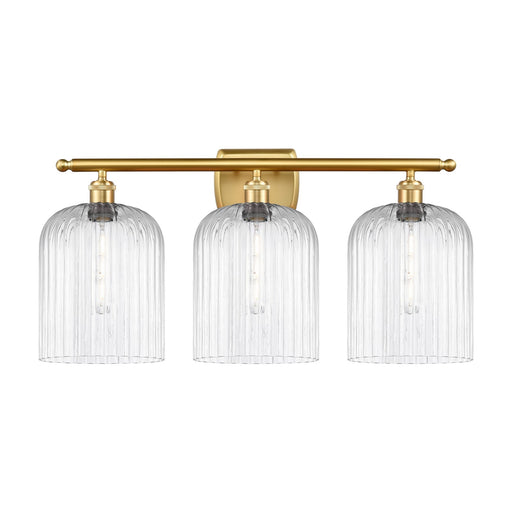Innovations Bridal Veil 25in 3-Light Bath Vanity Light | Art Nouveau Satin Gold Steel and Clear Ribbed Glass | Bathroom Vanity | Model 516-3W-SG-G559-8CL