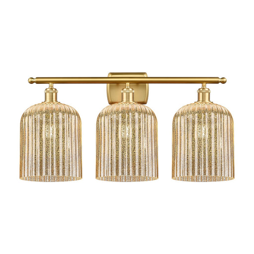 Innovations Bridal Veil 25in 3-Light Bath Vanity Light | Art Nouveau Satin Gold Steel and Mercury Ribbed Glass | Bathroom | Model 516-3W-SG-G559-8ME