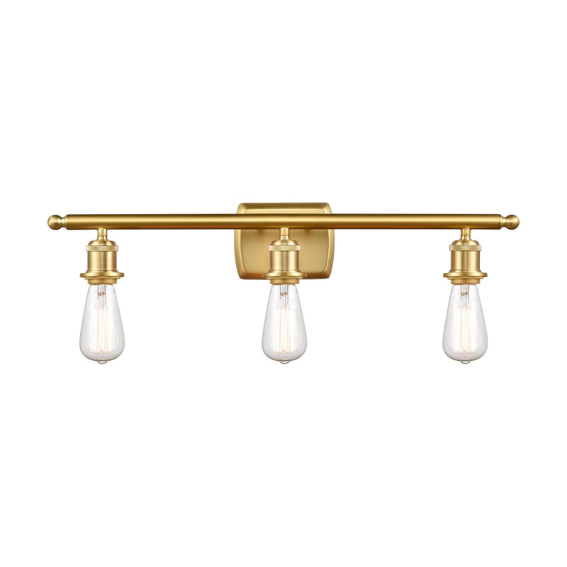 Innovations Bare Bulb 26in 3-Light Bath Vanity Light | Industrial Farmhouse Satin Gold Steel and Cast Brass | Bathroom Vanity & | Model 516-3W-SG-LED