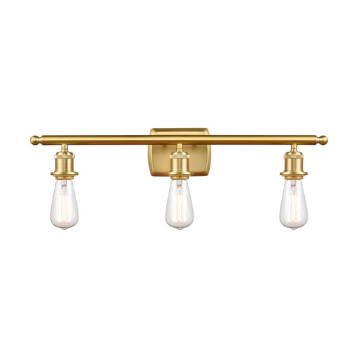 Innovations Bare Bulb 26in 3-Light Bath Vanity Light | Industrial Farmhouse Satin Gold Steel and Cast Brass | Bathroom Vanity & | Model 516-3W-SG-LED