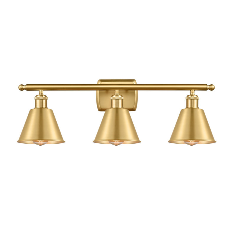 Innovations Smithfield 27in 3-Light Bath Vanity Light | Industrial Farmhouse Satin Gold Steel and Cast Brass with Satin Gold Metal | Model 516-3W-SG-M8