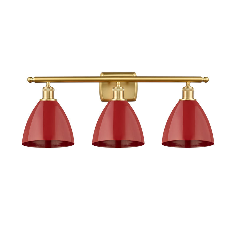 Innovations Plymouth 28in 3-Light Bath Vanity Light | Industrial Farmhouse Satin Gold Steel and Cast Brass with Matte Red | Model 516-3W-SG-MBD-75-RD