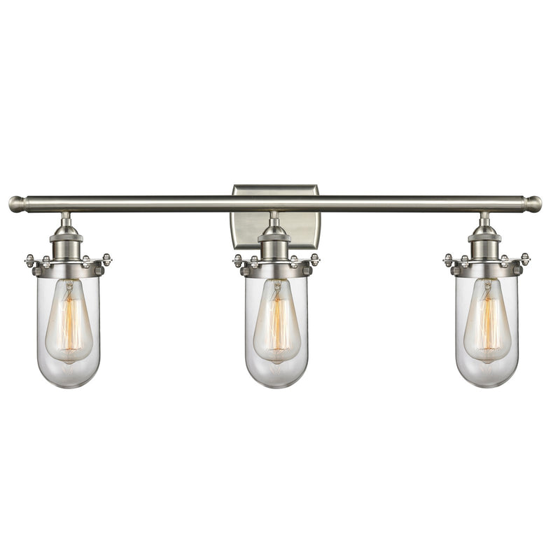 Innovations Kingsbury 24in 3-Light Bath Vanity Light | Industrial Brushed Satin Nickel and Clear Glass | Bathroom Vanity | Model 516-3W-SN-CE231-CL-LED