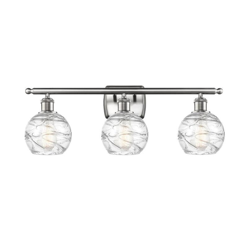 Innovations Athens Deco Swirl 26in 3-Light Bath Vanity Light | Industrial Brushed Satin Nickel and Clear Deco Swirl Glass | Model 516-3W-SN-G1213-6CL
