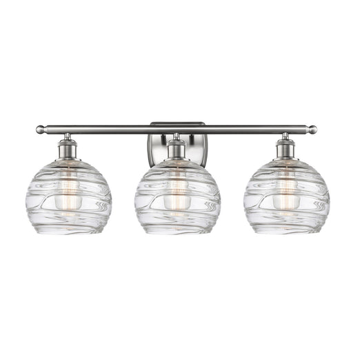 Innovations Athens Deco Swirl 28in 3-Light Bath Vanity Light | Industrial Brushed Satin Nickel and Clear Deco Swirl Glass | Model 516-3W-SN-G1213-8CL