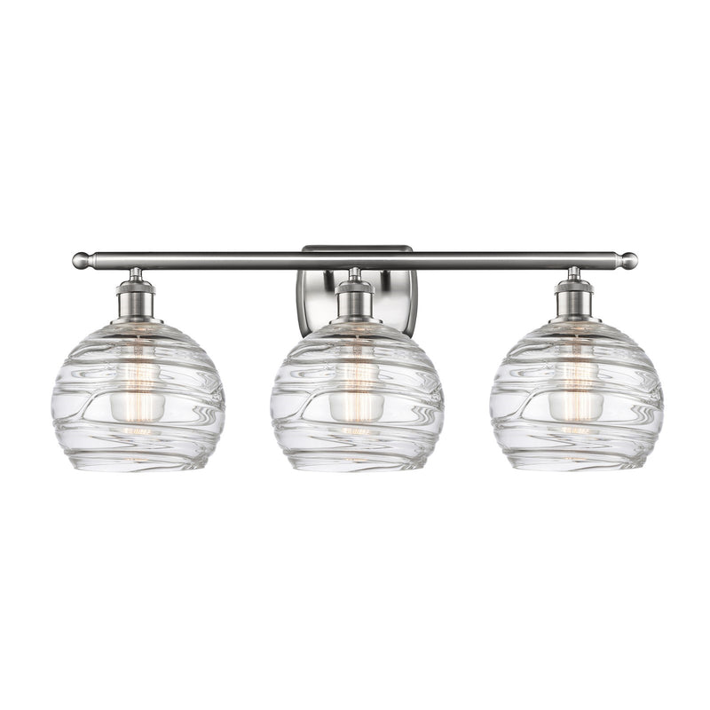 Innovations Athens Deco Swirl 28in 3-Light Bath Vanity Light | Industrial Brushed Satin Nickel and Clear Deco Swirl Glass | Model 516-3W-SN-G1213-8CL