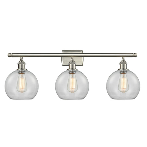 Innovations Athens 28in 3-Light Bath Vanity | Industrial Brushed Satin Nickel and Clear Glass | Bathroom Vanity Light | 28 x 8.12 | Model 516-3W-SN-G122-8