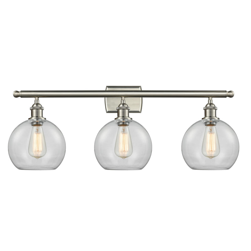 Innovations Athens 28in 3-Light Bath Vanity Light | Industrial Brushed Satin Nickel Steel and Clear Glass | Bathroom & Powder | Model 516-3W-SN-G122-8-LED