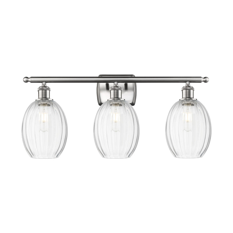 Innovations Preston Bulb 26in 3-Light Bath Vanity Light | Industrial Brushed Satin Nickel and Clear Glass | Bathroom Vanity | Model 516-3W-SN-G459-6CL