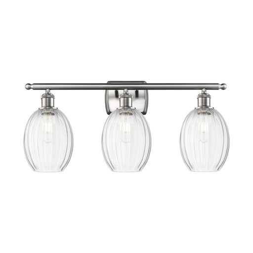Innovations Preston Bulb 26in 3-Light Bath Vanity Light | Industrial Brushed Satin Nickel and Clear Glass | Bathroom Vanity | Model 516-3W-SN-G459-6CL