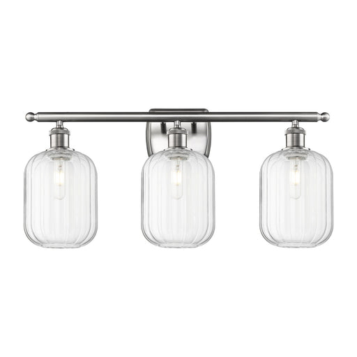 Innovations Preston Cylinder 27in 3-Light Bath Vanity Light | Industrial Brushed Satin Nickel Steel and Clear Glass | Bathroom | Model 516-3W-SN-G460-7CL