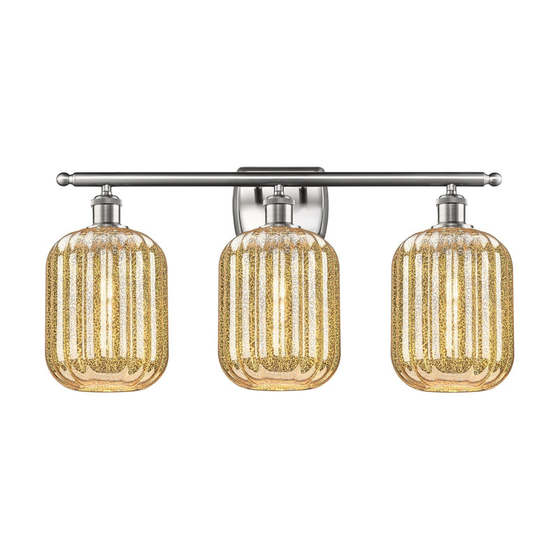 Innovations Preston Cylinder 27in 3-Light Bath Vanity Light | Industrial Brushed Satin Nickel and Mercury Glass | Bathroom | Model 516-3W-SN-G460-7ME