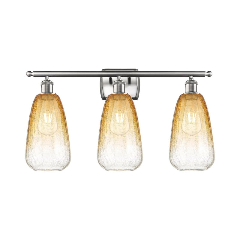 Innovations Brookhaven Almond 26in 3-Light Bath Vanity Light | Industrial Brushed Satin Nickel and Amber Glass | Bathroom | Model 516-3W-SN-G480-6AM