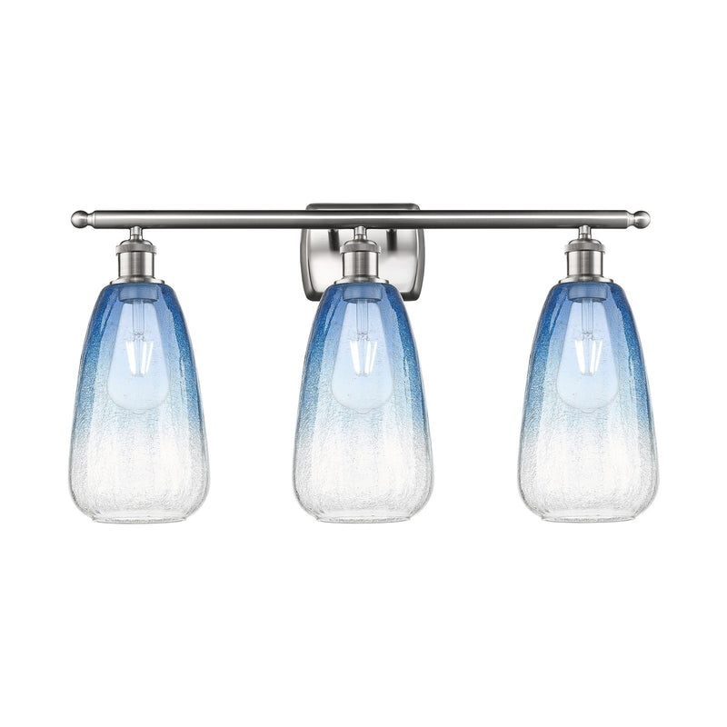 Innovations Brookhaven Almond 26in 3-Light Bath Vanity Light | Industrial Brushed Satin Nickel and Sapphire Blue Glass | Model 516-3W-SN-G480-6SB