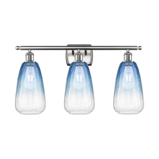 Innovations Brookhaven Almond 26in 3-Light Bath Vanity Light | Industrial Brushed Satin Nickel and Sapphire Blue Glass | Model 516-3W-SN-G480-6SB