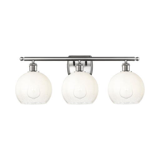 Innovations Brookhaven Globe 28in 3-Light Bath Vanity Light | Industrial Brushed Satin Nickel and Opal Glass | Bathroom Vanity | Model 516-3W-SN-G483-8OP