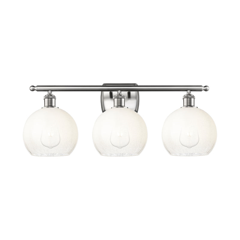Innovations Brookhaven Globe 28in 3-Light Bath Vanity Light | Industrial Brushed Satin Nickel and Opal Glass | Bathroom Vanity | Model 516-3W-SN-G483-8OP