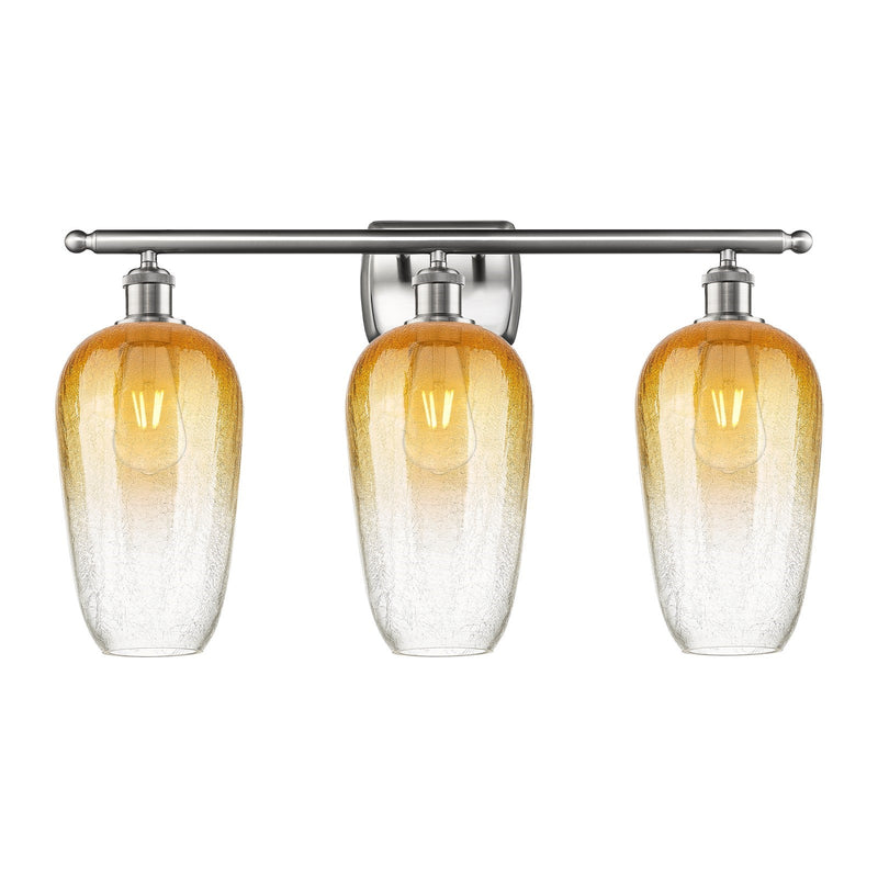 Innovations Brookhaven Flute 27in 3-Light Bath Vanity Light | Industrial Brushed Satin Nickel and Amber Glass | Bathroom Vanity | Model 516-3W-SN-G484-7AM