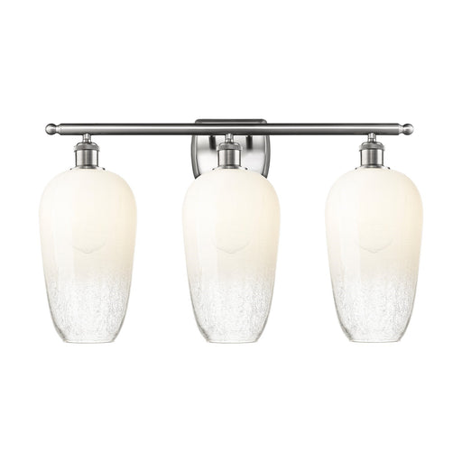 Innovations Brookhaven Flute 27in 3-Light Bath Vanity Light | Industrial Brushed Satin Nickel and Opal Glass | Bathroom Vanity | Model 516-3W-SN-G484-7OP