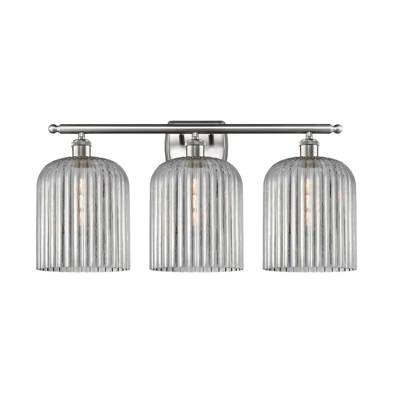 Innovations Bridal Veil 25in 3-Light Bath Vanity | Art Nouveau Brushed Satin Nickel Steel and Light Smoke Ribbed Glass | Model 516-3W-SN-G559-8SM