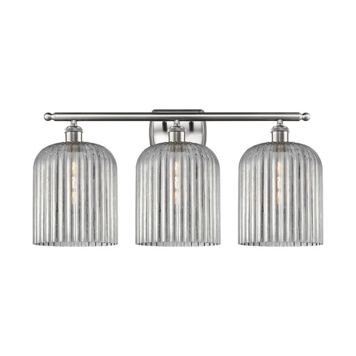 Innovations Bridal Veil 25in 3-Light Bath Vanity | Art Nouveau Brushed Satin Nickel Steel and Light Smoke Ribbed Glass | Model 516-3W-SN-G559-8SM