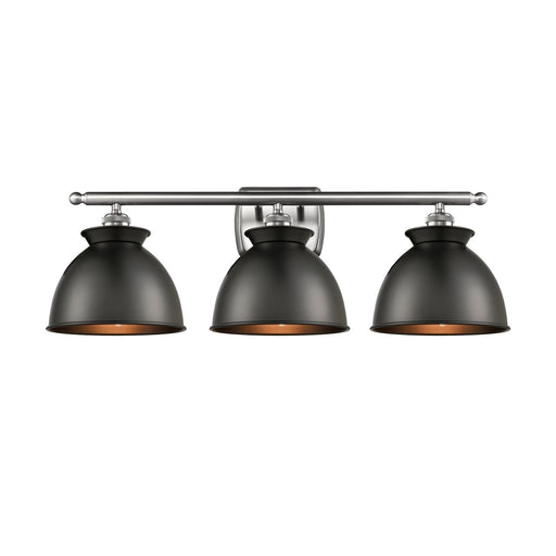Innovations Adirondack 28in 3-Light Bath Vanity Light | Industrial Farmhouse Brushed Satin Nickel and Matte Black Metal Shade | Model 516-3W-SN-M14-BK-LED