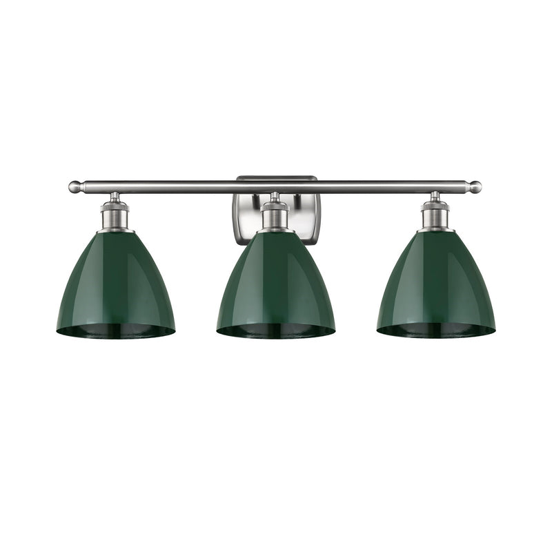 Innovations Plymouth 28in 3-Light Bath Vanity Light | Industrial Farmhouse Brushed Satin Nickel and Matte Green Metal Shade | Model 516-3W-SN-MBD-75-GR