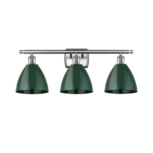 Innovations Plymouth 28in 3-Light Bath Vanity Light | Industrial Farmhouse Brushed Satin Nickel and Matte Green Metal Shade | Model 516-3W-SN-MBD-75-GR