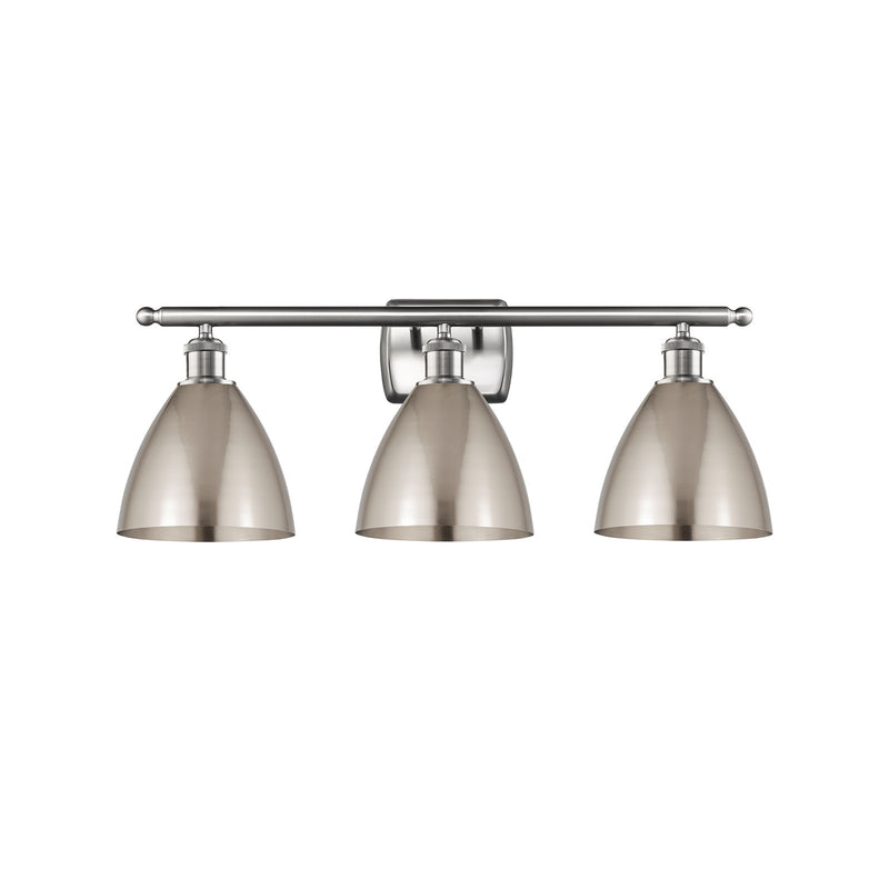 Innovations Bristol 28in 3-Light Bath Vanity Light | Industrial Farmhouse Brushed Satin Nickel Steel and Metal Shade | Model 516-3W-SN-MBD-75-SN