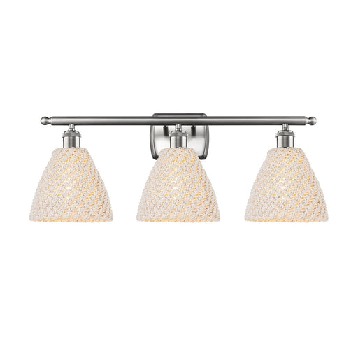 Innovations Bristol Natural 28in 3-Light Bath Vanity Light | Industrial Brushed Satin Nickel and Natural Fiber Shade | Model 516-3W-SN-NBD-75-NAT