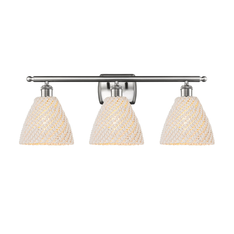 Innovations Bristol Natural 28in 3-Light Bath Vanity Light | Industrial Brushed Satin Nickel and Natural Fiber Shade | Model 516-3W-SN-NBD-75-NAT