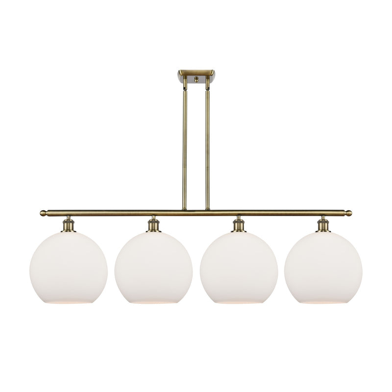 Innovations Athens 50in 4-Light Island Light | Industrial Antique Brass Steel and Matte White Glass | Kitchen Island & Dining | Model 516-4I-AB-G121-12