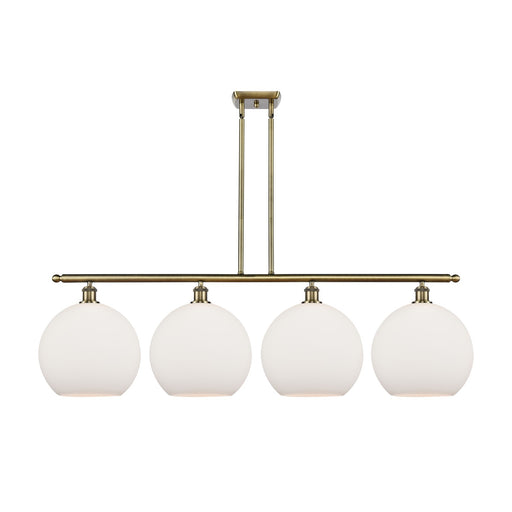 Innovations Athens 50in 4-Light Island Light | Industrial Antique Brass Steel and Matte White Glass | Kitchen Island & Dining | Model 516-4I-AB-G121-12