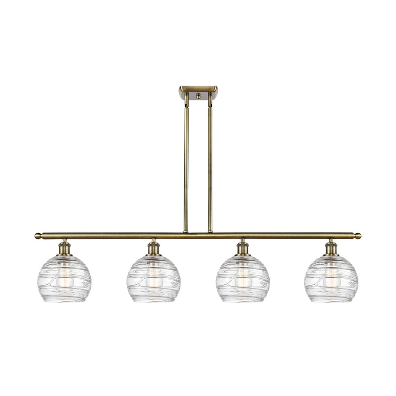 Innovations Athens Deco Swirl 48in 4-Light Island Light | Industrial Antique Brass and Clear Deco Swirl Glass | Kitchen Island | Model 516-4I-AB-G1213-8CL