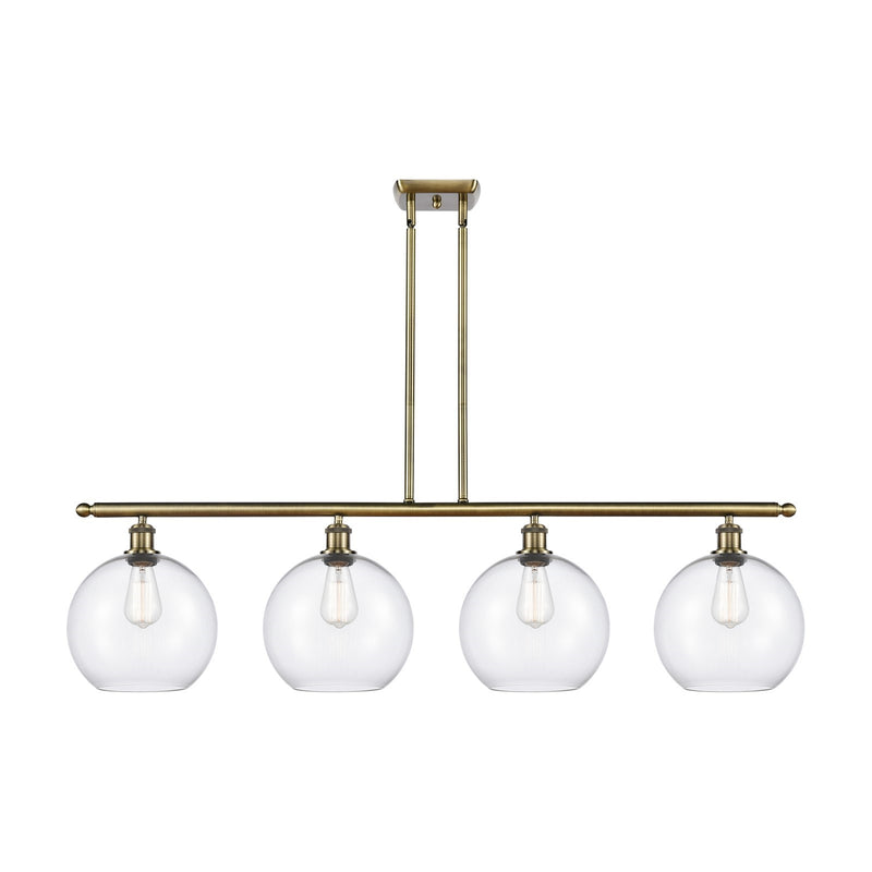 Innovations Athens 48in 4-Light Island Light | Industrial Antique Brass and Clear Glass | Kitchen Island & Dining Room | 48.25 x | Model 516-4I-AB-G122-10