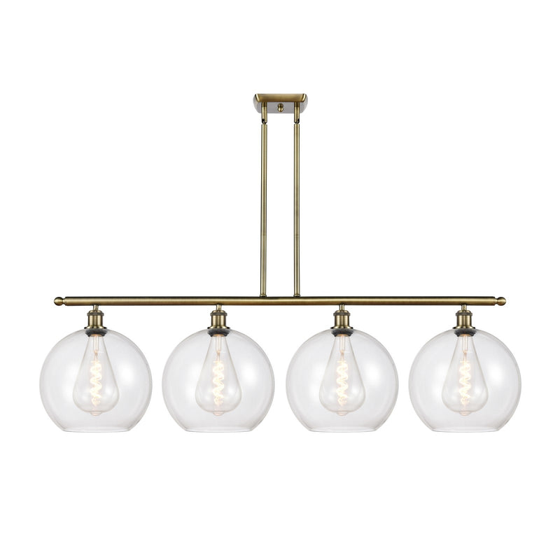 Innovations Athens 50in 4-Light Island Light | Industrial Antique Brass Steel and Clear Glass | Kitchen Island & Dining Room | Model 516-4I-AB-G122-12