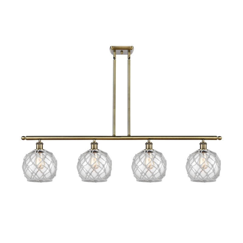 Innovations Farmhouse Rope 48in 4-Light Island Light | Industrial Antique Brass Steel and Clear Glass with White Rope | Kitchen | Model 516-4I-AB-G122-8RW