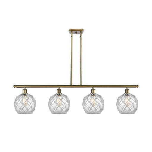 Innovations Farmhouse Rope 48in 4-Light Island Light | Industrial Antique Brass Steel and Clear Glass with White Rope | Kitchen | Model 516-4I-AB-G122-8RW