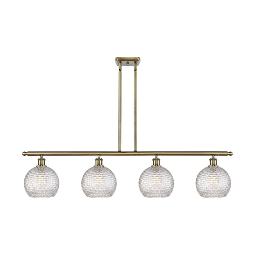 Innovations Athens 48in 4-Light Island Light | Modern Farmhouse Antique Brass Steel and Clear Basket Weave Glass | Kitchen | Model 516-4I-AB-G122C-8CL