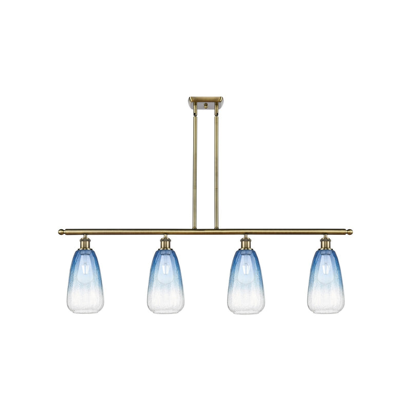 Innovations Brookhaven Almond 48in 4-Light Island Light | Industrial Antique Brass Steel and Sapphire Blue Glass | Kitchen | Model 516-4I-AB-G480-6SB