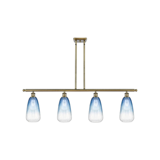 Innovations Brookhaven Almond 48in 4-Light Island Light | Industrial Antique Brass Steel and Sapphire Blue Glass | Kitchen | Model 516-4I-AB-G480-6SB