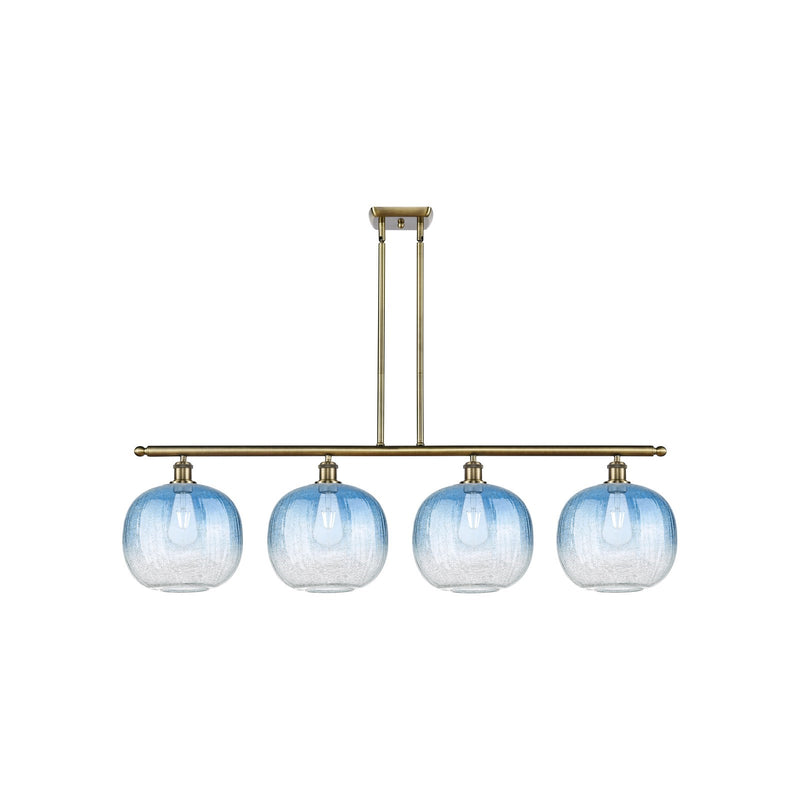 Innovations Brookhaven Sphere 49in 4-Light Island Light | Industrial Antique Brass and Sapphire Blue Glass | Kitchen Island & | Model 516-4I-AB-G481-10SB