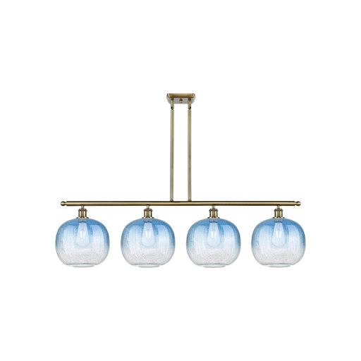 Innovations Brookhaven Sphere 49in 4-Light Island Light | Industrial Antique Brass and Sapphire Blue Glass | Kitchen Island & | Model 516-4I-AB-G481-10SB