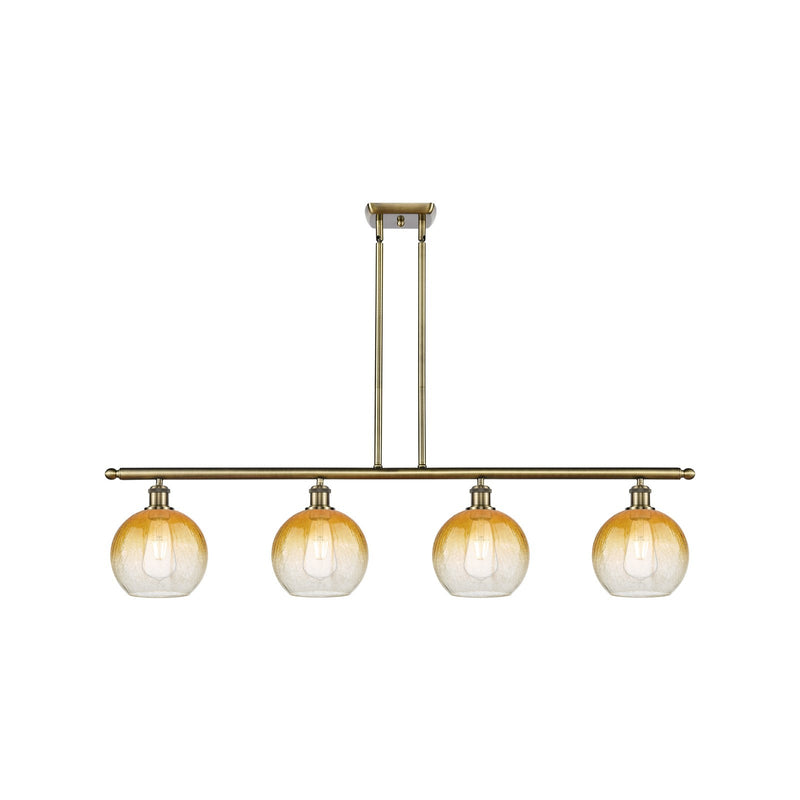 Innovations Brookhaven Globe 48in 4-Light Island Light | Industrial Antique Brass and Amber Glass | Kitchen Island & Dining | Model 516-4I-AB-G483-8AM