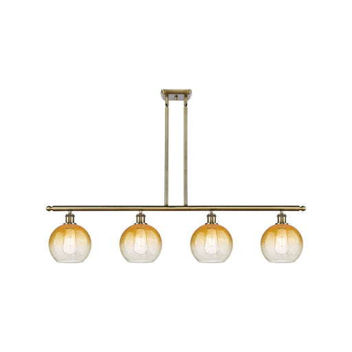 Innovations Brookhaven Globe 48in 4-Light Island Light | Industrial Antique Brass and Amber Glass | Kitchen Island & Dining | Model 516-4I-AB-G483-8AM