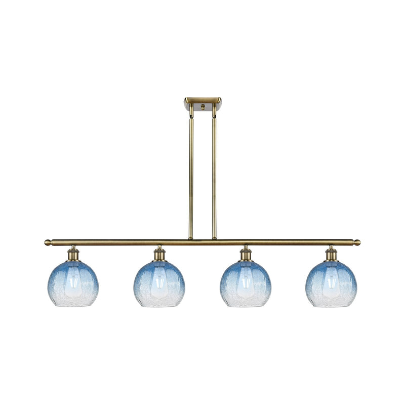 Innovations Brookhaven Globe 48in 4-Light Island Light | Industrial Antique Brass Steel and Sapphire Blue Glass | Kitchen | Model 516-4I-AB-G483-8SB