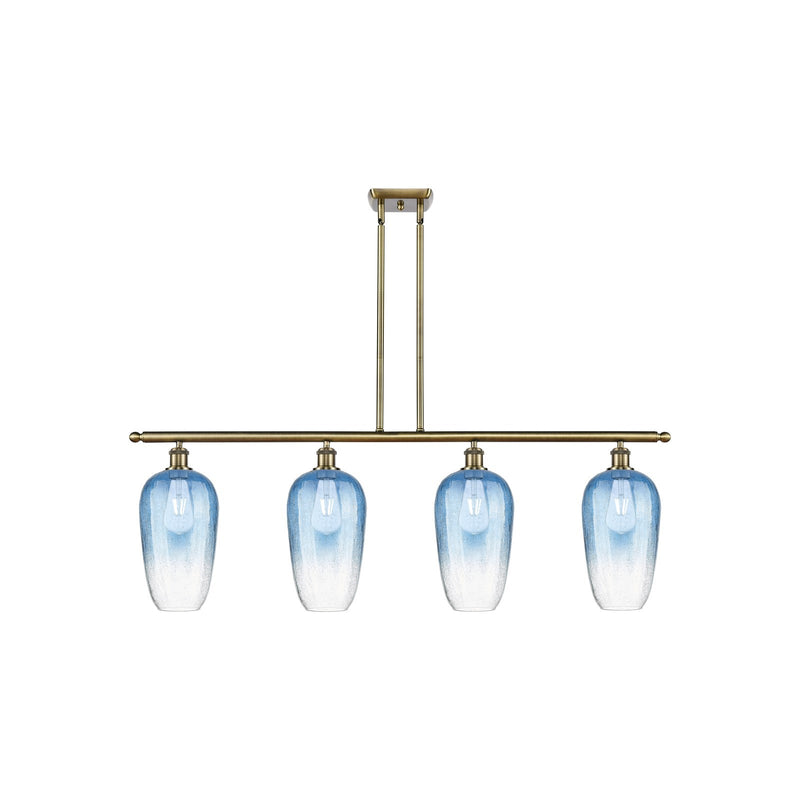 Innovations Brookhaven Flute 48in 4-Light Island Light | Industrial Antique Brass Steel and Sapphire Blue Glass | Kitchen | Model 516-4I-AB-G484-7SB